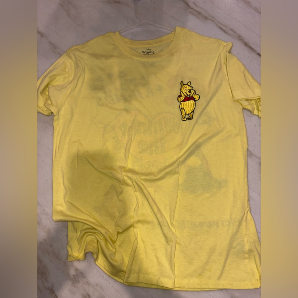 Disney Yellow Winnie The Pooh Short Sleeve Tee with Embroidered Detail